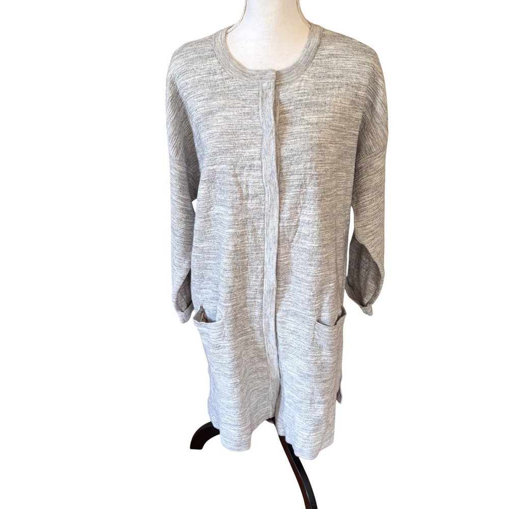 J Jill Gray Open Front Long Cardigan Sweater Duster XL Minimalist Cotton - Picture 1 of 9